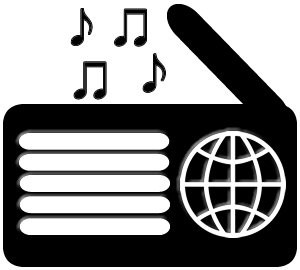 United As 1 Radio Logo, black and white Radio with music notes